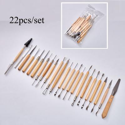 China High Qulaity 22pcs Wooden Handle DIY Pottery Clay Modeling Sculpting Art Tools Ceramic Sets for sale