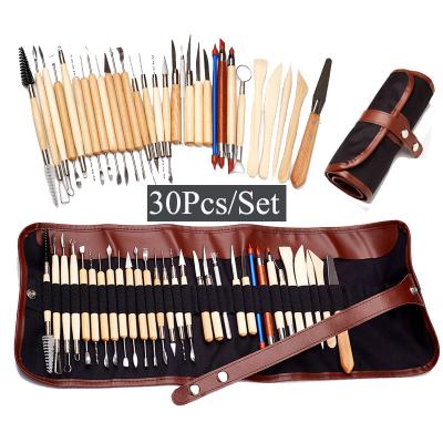 China High Qulaity 30pcs Polymer Clay Modeling Tools Pottery Sculpting Ceramic Tools Chisel With Roll Up Canvas Bag for sale