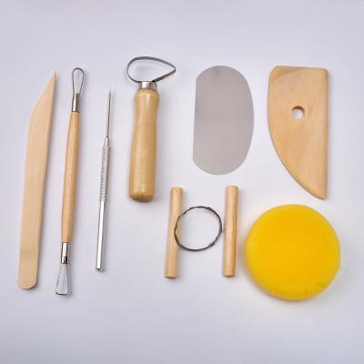 China High Qulaity Wooden Pottery Clay Wax Tool Kit 8 Pieces Carving Sculpting Pottery Ceramic Modeling Tool Kit for sale