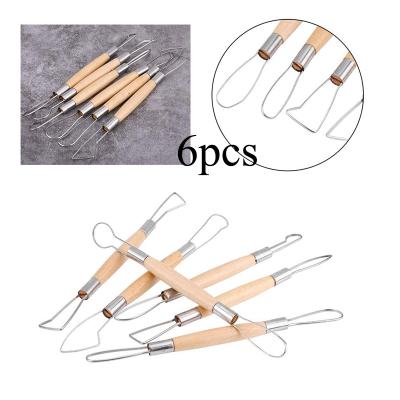 China High Qulaity 6 PCs 6 Inch Multi Wood Handle Sliver Clay Sculpting Tools Sets Double Sided Carving Tools for sale