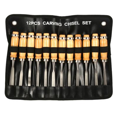 China Woodworking Tool Professional 12 Piece Wood Carving Chisel Sharp Woodworking Tools Set For Beginners for sale