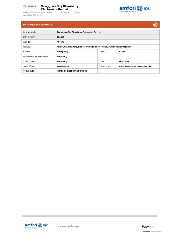 BSCI - Dongguan City Strawberry Electronic Co., Ltd.