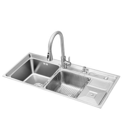 China Without Faucet LS-9243 Durable Contemporary Double Bowl Square Basin 304 Stainless Steel Brushed Multifunctional Kitchen Sink for sale