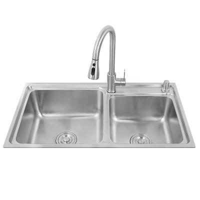 China Without Faucet LS-7843 Thickening One-Piece Stretch Casting Double Basin Sink Two Bowls Kitchen Sinks 304 Stainless Steel for sale