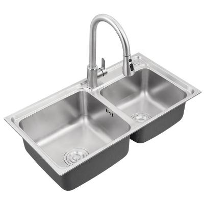 China Without Faucet LS-8245 Good Quality Thickening Built-In Casting Stainless Steel Basin Two Bowl Double Bowls Kitchen Sinks 304 for sale