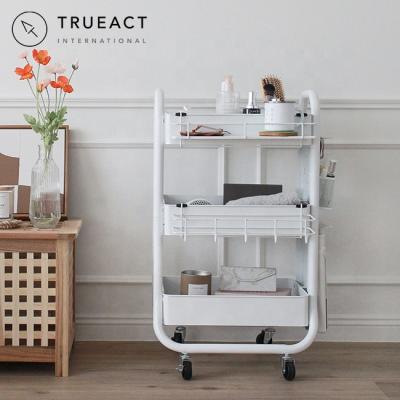 China Storage Metal Shelf Rolling Carts With Accessaries | white | Taiwan | three layers | kitchen | portion | storage organizer | cart for sale