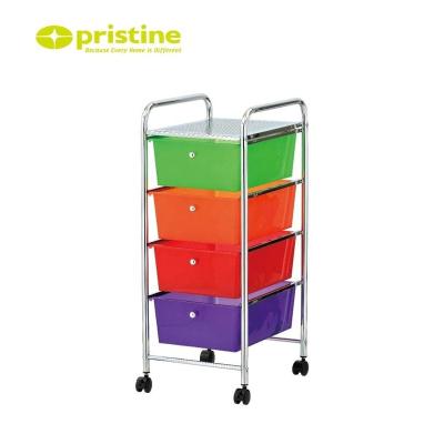 China Modern Made in Taiwan Plastic Home Trolley Cabinet 4 Tier Storage Drawer Cart for sale