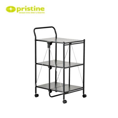 China No. 3 Tier Rolling Folding Storage Utility Cart | Taiwan | kitchen | Black | portion | Cart for sale