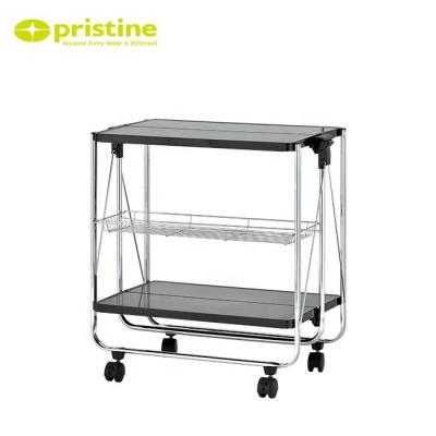 China Kitchen Furniture Steel White Design Foldable Kitchen Cart With Wheels for sale