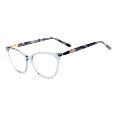 China Fashionable Custom Crystal Blue Cat Eye Acetate Glasses Frames for sale