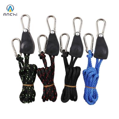 China Polypropylene 14 Inch 8ft Ratchet Link Heavy Duty 150lbs Metal Gear Down Rope Carabiner Hook Clip Hanger for sale