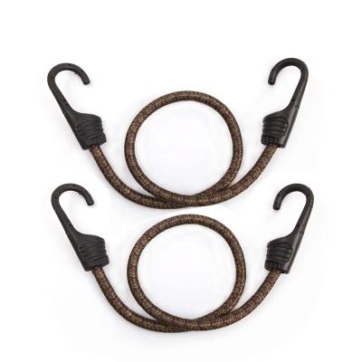 China Rubber and PP 2pcs 8mm 24 inch Round Camouflage Bungee Elastic Bungee Straps with PP Coated Steel Hooks for sale