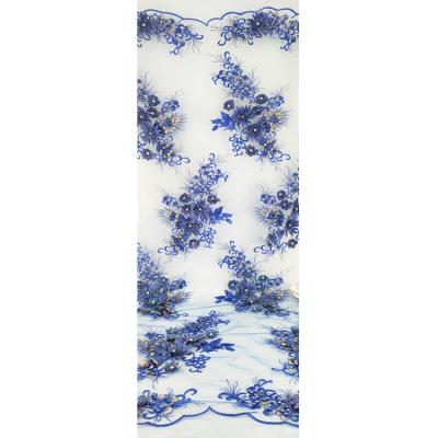 China Viable top fashion blue flowers of embroidered lace fabric quality guarantee hand make embroidery bead stone lulu fabric for sale