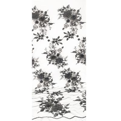 China Sustainable Top Grade Gray Flower Embroidered Eco - Friendly Material Lace Fabric Embroidery Fabric for sale