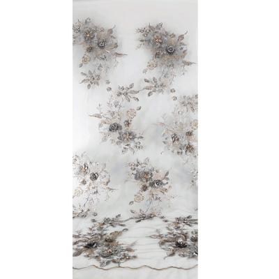 China Sustainable Premium Quality Lace Fabric With Gray Floral Pattern Featured In Gilt Edge Custom Hand Make Flower Embroidery Fabric for sale