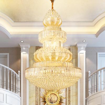 China Large Modern European Golden Decoration Pendent Custom Hotel Lobby Hanging Light For Luxury Villa Crystal Chandelier for sale