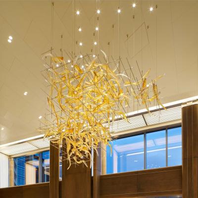 China Graceful Crystal Amber Lobby Chandelier Luxurious Unique Design Customized Hotel Pendant Light for sale