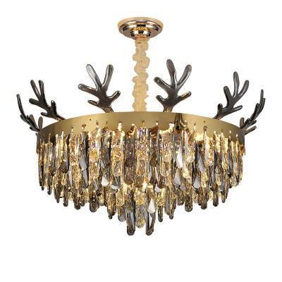 China Modern Contemporary Home Christmas Antlers Design Modern Lighting Gold Color Crystal Hotel Villa Duplex Candlesticks AC110V 220V for sale