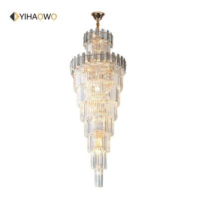 China Hotel Vintage Crystal Chandelier Light Gold Luxurious Minimalist Large Lobby Pendant for sale