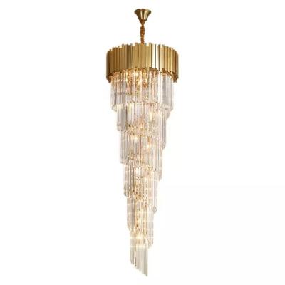 China Luxurious Spiral Design Long Crystal Chandeliers Led Light Ac 110 Modern Chandelier 220V Hanglamp Staircase Lighting Fixtures for sale