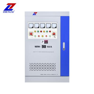 China SVC SBW-100KVA Power 100KW Three Phase Intelligent Automatic Voltage Stabilizer Compensating Regulator for sale