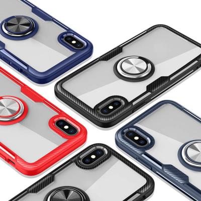 China Transparent Hybrid Shockproof Magnetic Ring Handset Acrylic Magnetic Stand Phone Case Cover For iphone 6 7 8 xs plus xr X max for sale