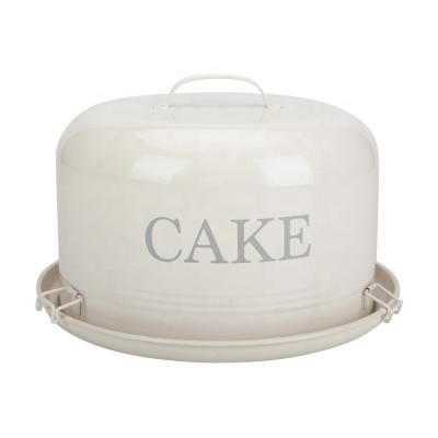 China Recycle Modern Cream Color Metal Galvanized Steel Round Shape Tin Cake Storage Box Cake Carrier for sale