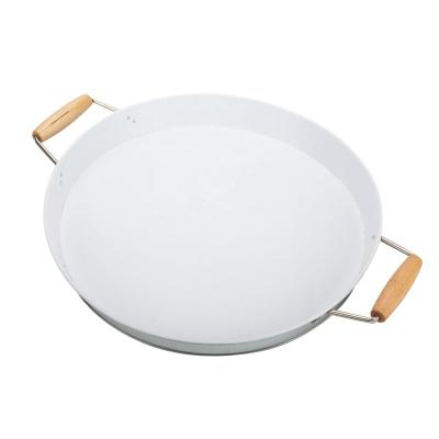 China Eco - Friendly Metal Tray Decorative Powder Coating Wood Handle Food Tray Serving for sale