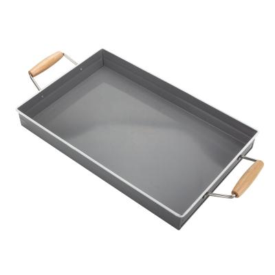 China Metal Handle Decorative Tray Rectangle Eco - Friendly Galvanized Wooden Food Serving Tray for sale