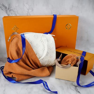 China Recyclable Wholesale Custom Orange Suede Double Dust Cover Twine Drawstring Bags Packaging For Luxury Handbags With Private Label for sale