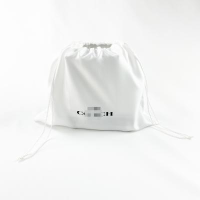 China Pure White Drawstring Satin Drawstring Bag, White Satin Shoe Bag Dust Large Drawstring Bag With Printed Logo for sale