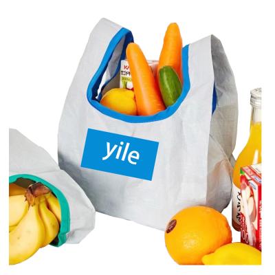 China Tote Customized Recycling Eco-Friendly Large Supermarket Grocery Polyester Rpet Reusable Shopping Bag With Pocket for sale