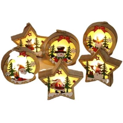 China Chirstmas Decor 2021 Fashion Christmas Decorations LED Light Wooden Christmas Tree Ornaments Wooden Crafts for sale