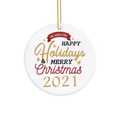 China Christmas treeceramic hanging ornaments 2021 New Sublimation Christmas Ornaments Customized Logo White Home Outdoor Ceramic Christmas Tree Hanging Ornaments for sale