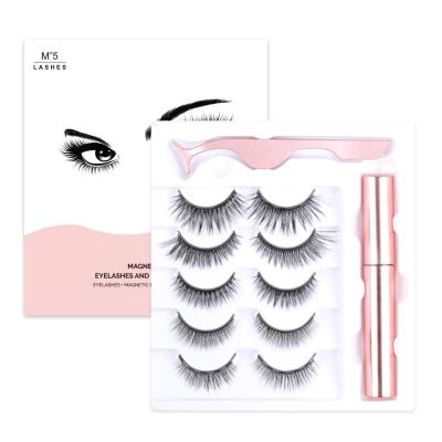 China Waterproof 5 Pairs Papers 3d Magnetic Eyelashes With Eyeliner Customize Logo for sale