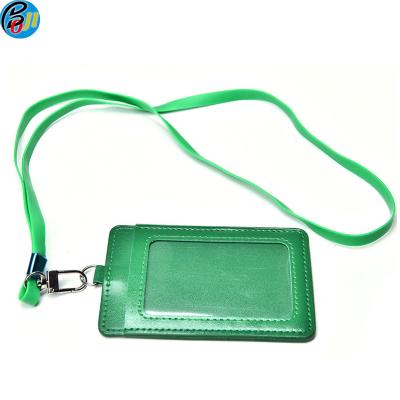 China newest waterproof pu leather id card holder,double two sided leather name badge holder for sale