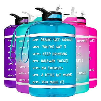 China Viable BPA FREE PETG GYM Motivational Water Bottle Large 1 Gallon / 128oz With Time Marker And Straw for sale