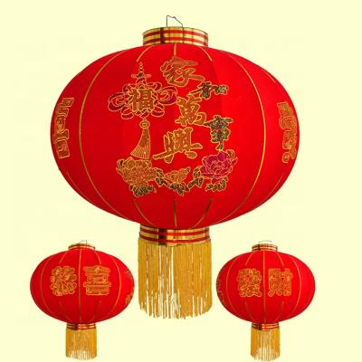 China Festival Decoration 60cm Chinese Traditional New Year Red Silk Lanterns Flocking Cloth For Spring Festival for sale