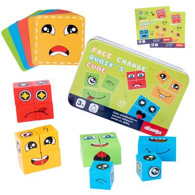 China Eco-friendly Non-toxic Face Changing Wooden Puzzles For Kids Children Wooden Toys In Iron Box for sale