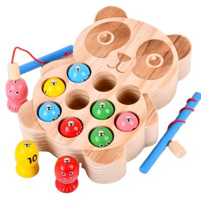 China Eco-friendly non-toxic kids toy fun multifunctional wooden fishing magnetic kitten fishing wooden toys wooden fishing toy for sale