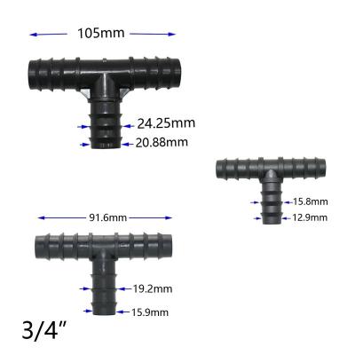 China Barbed Connection Irrigation System Drip Pipe Fittings 16mm/20mm/25mm Tee Connector Accessories for sale