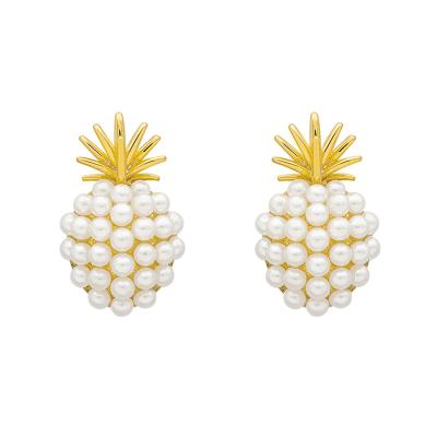 China Wholesale Cute Fruit Earrings Jewelry For Women 14K Gold Plated Pineapple Pearl Earrings for sale