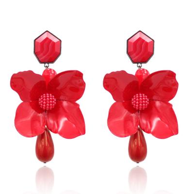 China Cute ZA metal spray paint flower earrings Europe and the United States big brand flower creative exaggerated earrings for sale