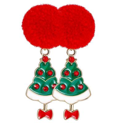 China Cute Europe and the United States personality drop oil alloy Christmas tree border explosive red hairball earrings wholesale for sale