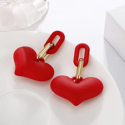 China New cute fashion style personality gold plated acrylic resin love heart drop earrings for women for sale