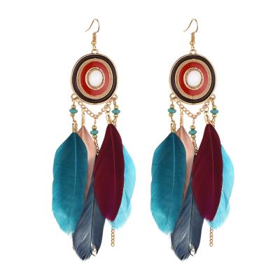 China CLASSIC fairy style feather earrings European and American classic tassel earrings long for sale