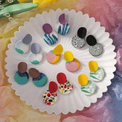 China Fashion CLASSIC Colorful Cute Concave Alloy Candy Polymer Handmade Round Clay Earrings For Women Party Jewelry Gift for sale