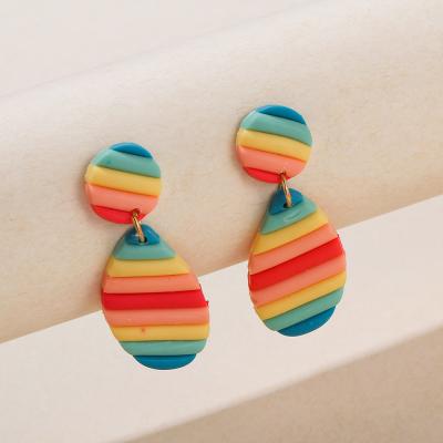 China 2021 Fashionable DIY Rainbow Polymer Polymer Clay Earrings Geometric Dangle Earrings Clay Earrings Jewelry For Women for sale