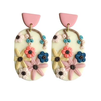 China 2021 CLASSICS Wholesale Polymer Clay Earrings Handmade Soft Pottery Carved Flower Drop Earrings Jewelry For Women for sale