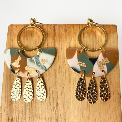 China 2021 Wholesale Luxury Women CLASSIC Clay Earrings Handmade Jewelry For Polymer INS Marble Pattern Thin Gold Layer for sale